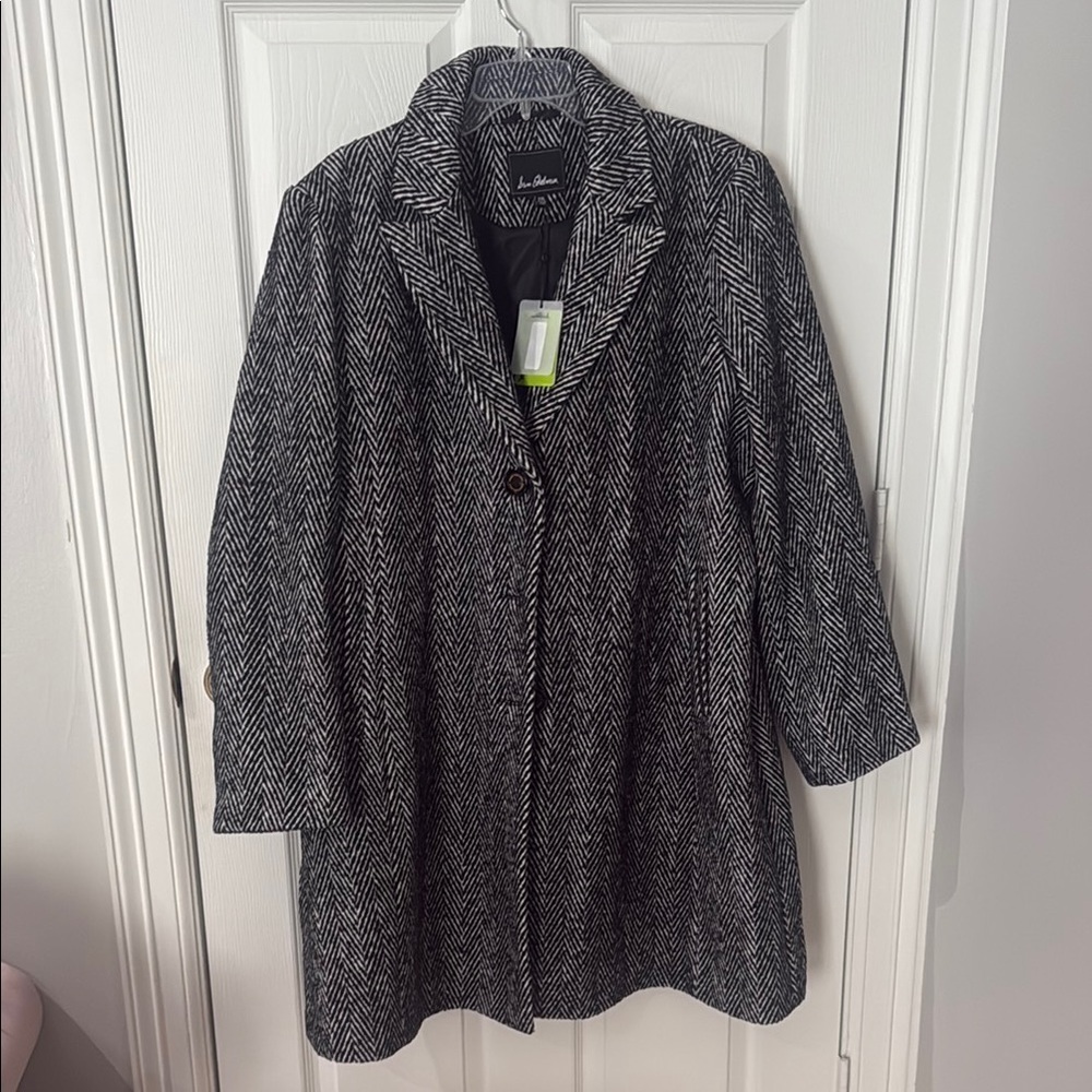 NWT Sam Edelman Black houndstooth wool Trench Coat XXL